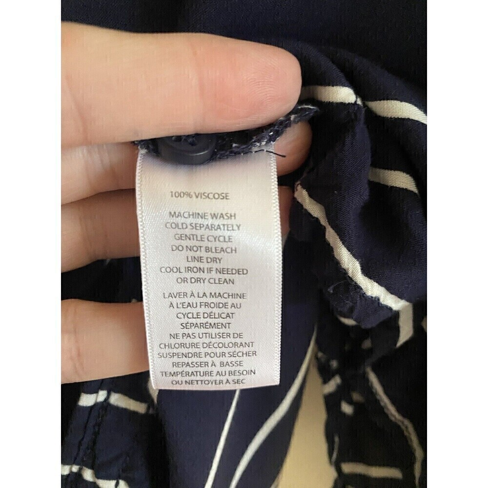 Beach Lunch Lounge Top M Stripe Tie Front Shirt Button Down Navy Long Sleeve - Picture 4 of 4